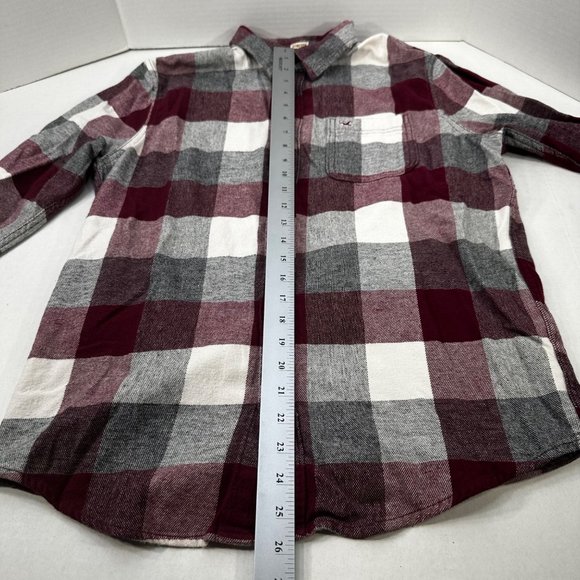 Hollister Men's Size Medium Shirt Button Up Long Sleeve Plaid Red Gray Preowned - Picture 12 of 14